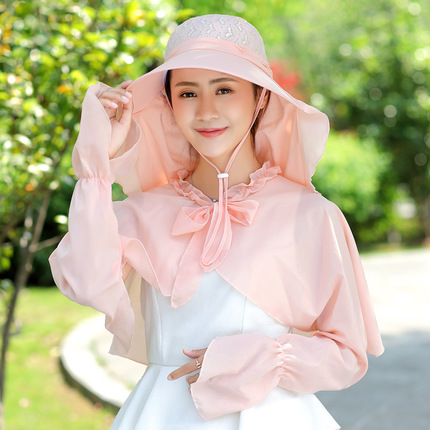 批发防紫外线遮阳帽帽子女户外骑车遮脸 防晒披肩薄款透气太阳帽