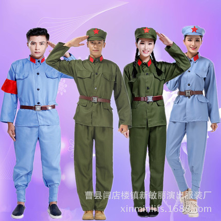 成人儿童小红军服演出服八路军装红卫兵服装抗战解放帽表演衣服女