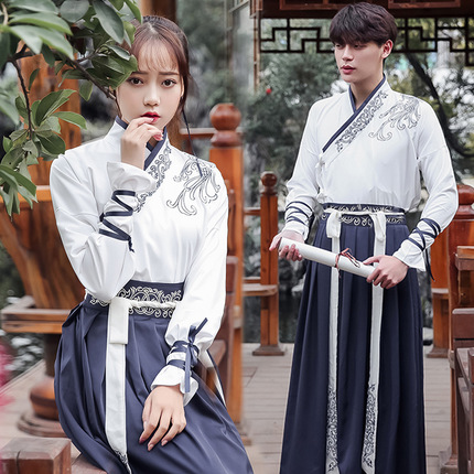 原创中国风改良汉服交领襦裙男武大侠风汉元素戏服女舞蹈民族套装