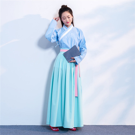2018新款中国风汉服传统国学服成人 经典古装演出服表演服女套装