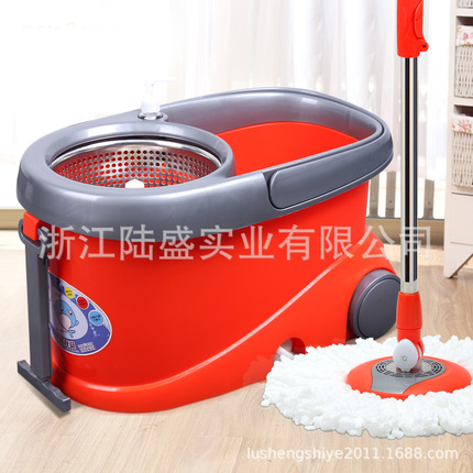 正品不锈钢双驱动旋转拖把 橙色带轮拖把 礼品拖把批发