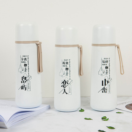 创意纯色潮语恋人保温杯304不锈钢运动随手杯学生情侣弹盖水杯子