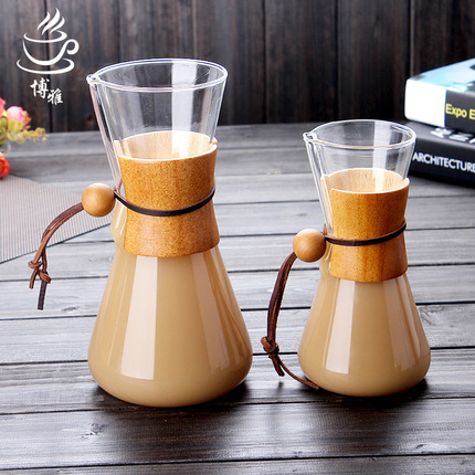 博雅 coffee Pot 咖啡厅 咖啡分享壶 圆木柄手冲壶 便携式咖啡器