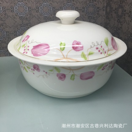 厂家直销大号带盖汤碗9寸品锅 9.5寸炖盅汤锅家用陶瓷餐具