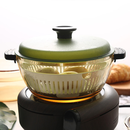 批发高硼硅玻璃蒸锅 家用辅食锅耐热煮汤锅透明琥珀色微波炉奶锅
