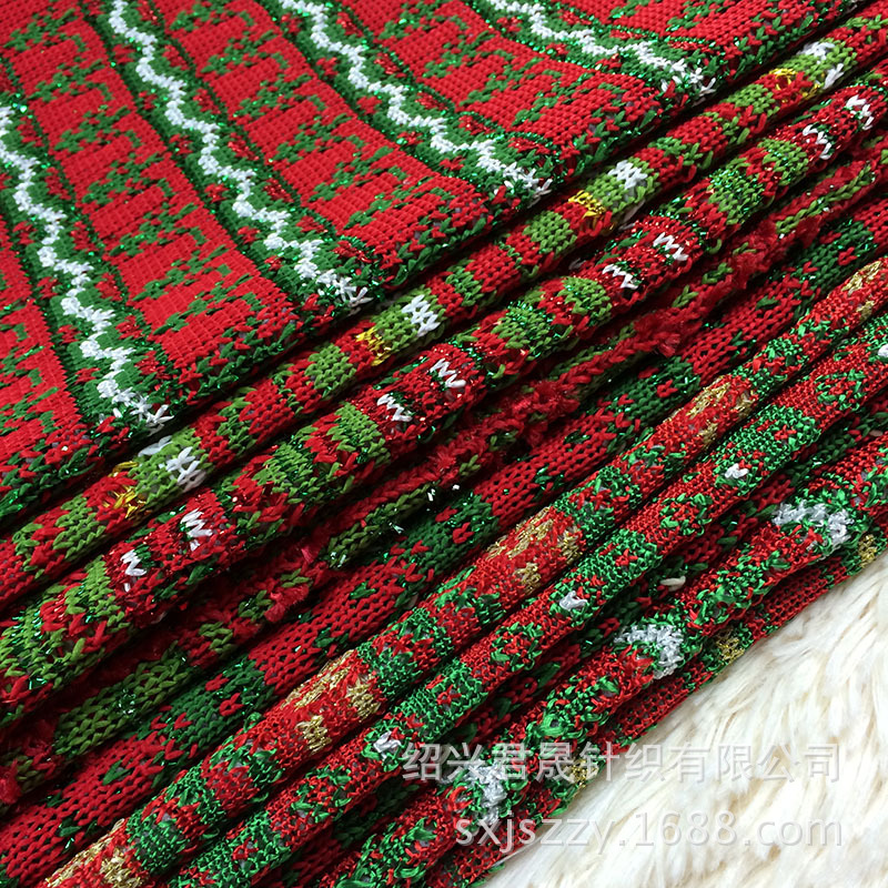 多彩粗针提花针织毛线面料 服装针织面料 毛线提花针织布批发