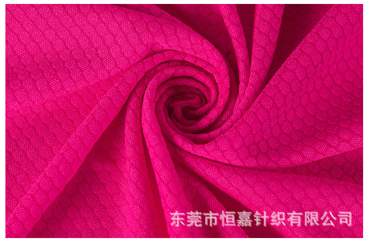 休闲服面料 现货供应涤纶针织纬编提花足球网眼布 专业厂家直销