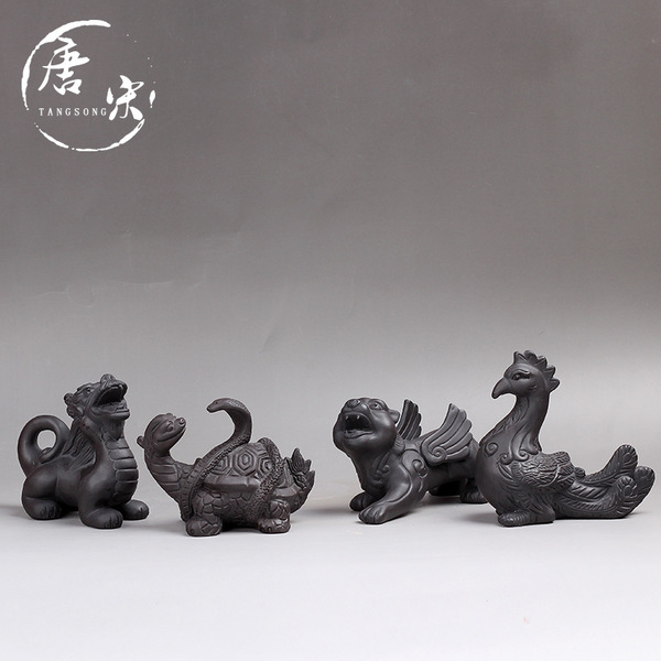 宜兴紫砂 茶宠紫砂茶具汝窑茶道紫砂茶宠套装四大灵兽批发