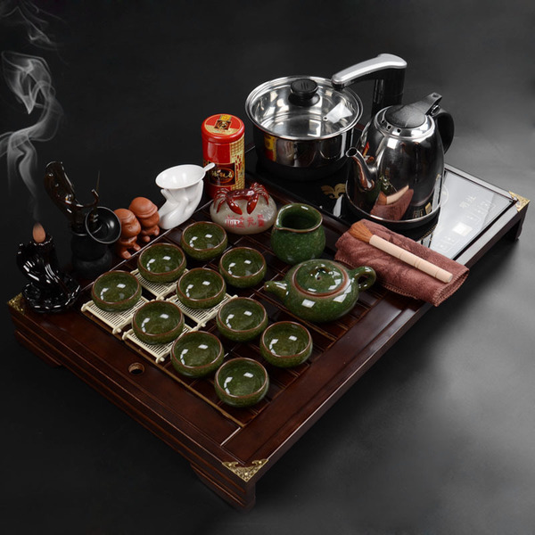 厂家直销实木茶盘陶瓷紫砂功夫茶具套装四合一茶盘套装可一件代发