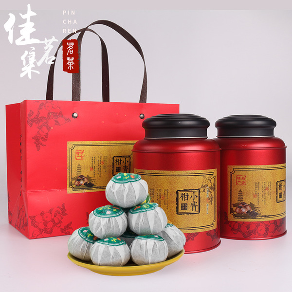 原产地新会小青柑普洱茶熟茶叶云南陈皮宫廷生晒柑桔橘500g礼盒装
