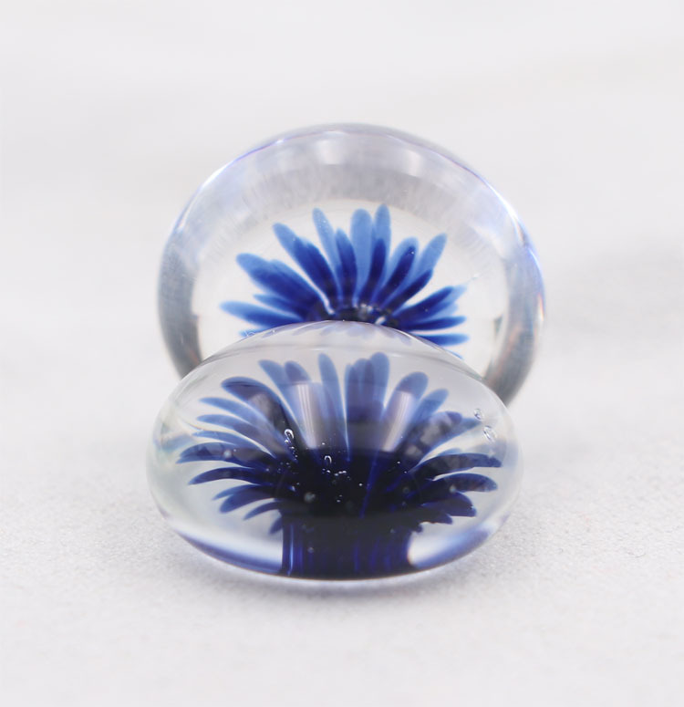 手工烧制3D花扁圆玻璃戒子面烟具鼻烟壶玻璃水烟壶烟枪装饰配件
