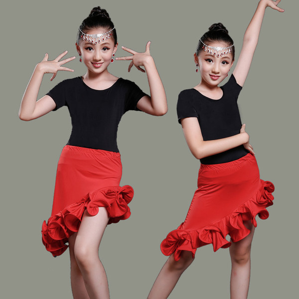 新款儿童拉丁舞裙舞台演出服夏女童舞蹈比赛服装短袖拉丁服练功服