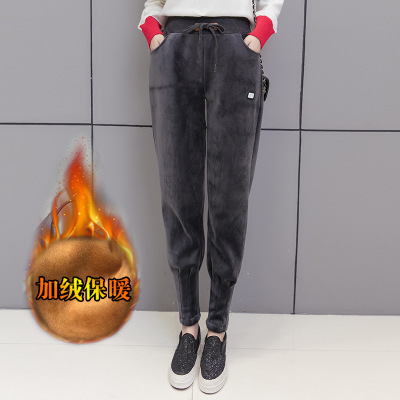 实拍金丝绒运动裤女秋冬韩版时尚加厚加绒宽松显瘦哈伦裤休闲长裤