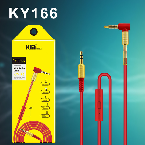 K音KYIN KY166手机专用线控带麦音频线3.5公对公1.2米车载连接线