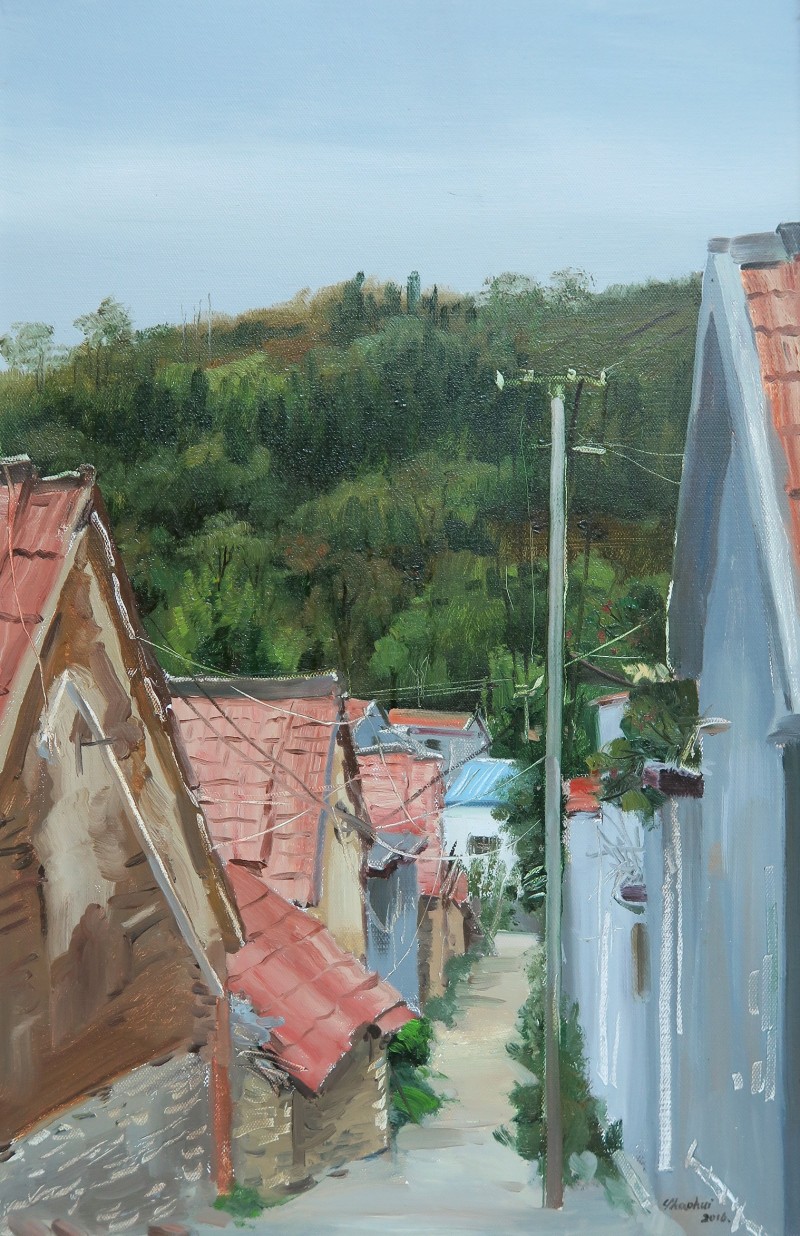 《舍间山色》  70×45cm 布面油画  2016年