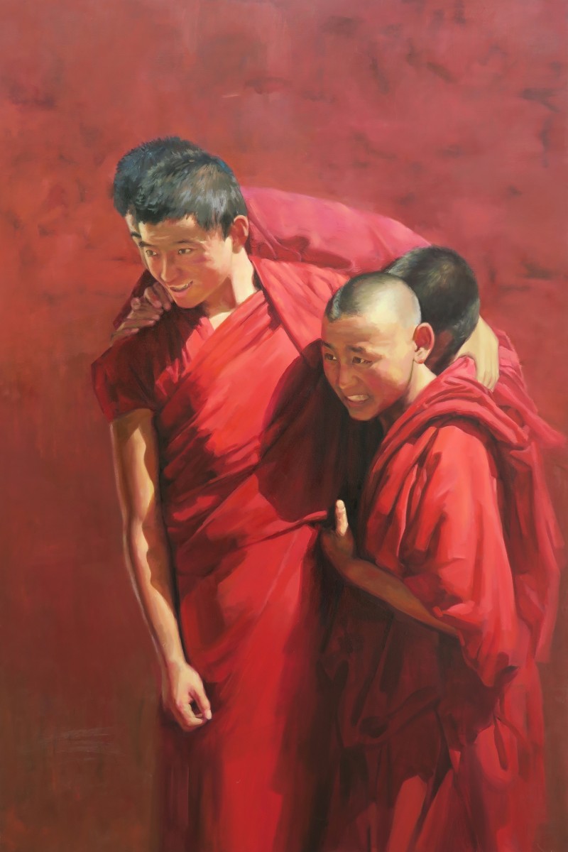 《阳光下的专注》 150×100cm 布面油画  2018年 